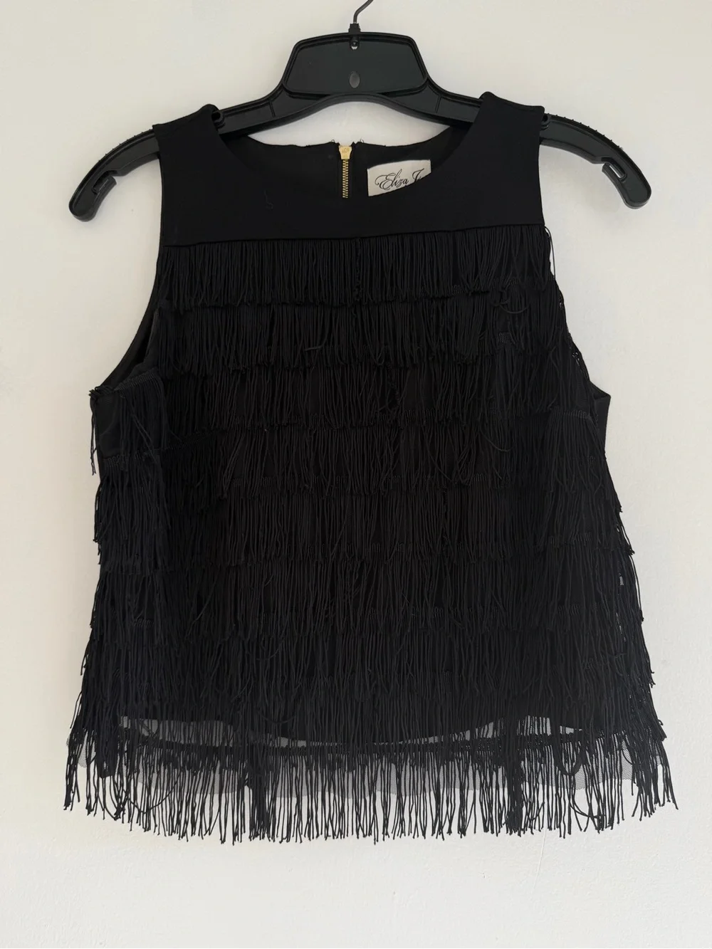Eliza J Black Fringe Sleeveless Top and Skirt Two Piece Set Size 6 8578